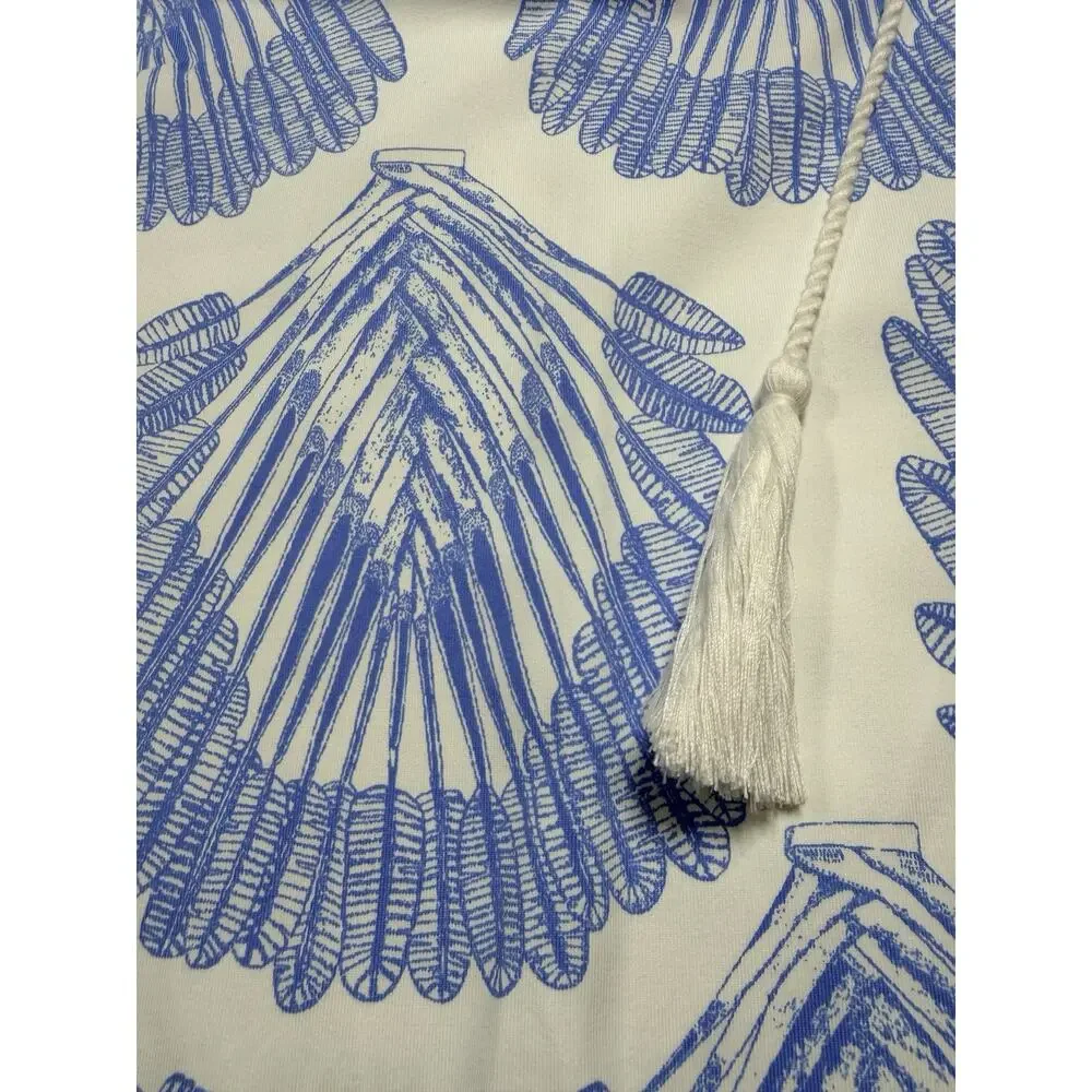 Persifor Winthrop Tunic Dress S Blue White Shell Fan Print Tassel Stretch USA